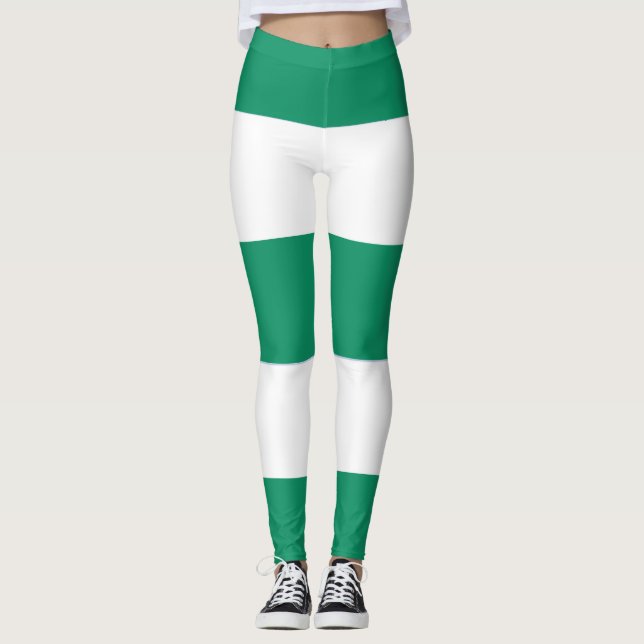 Weiße und grüne Stipes Leggings (Vorderseite)