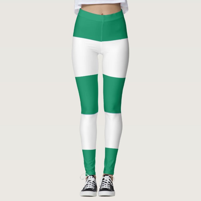 Weiße und grüne Stipes Leggings (Vorderseite)