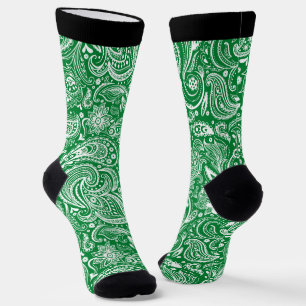 Weiße und grüne Vintage Blumenpaisley-Muster Socken