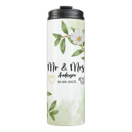 Weiße und grüne Wasserfarbe Thermosbecher