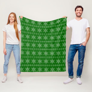 Weiße und grüne Weihnachtsschneeflocken Fleecedecke