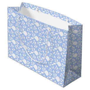 Weiße und hellblaue Blüten Große Geschenktasche Geschenktüte