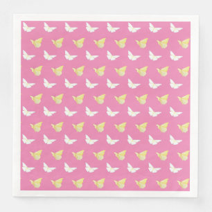 Weiße und hellgelbe Schmetterlinge fliegen pink Serviette