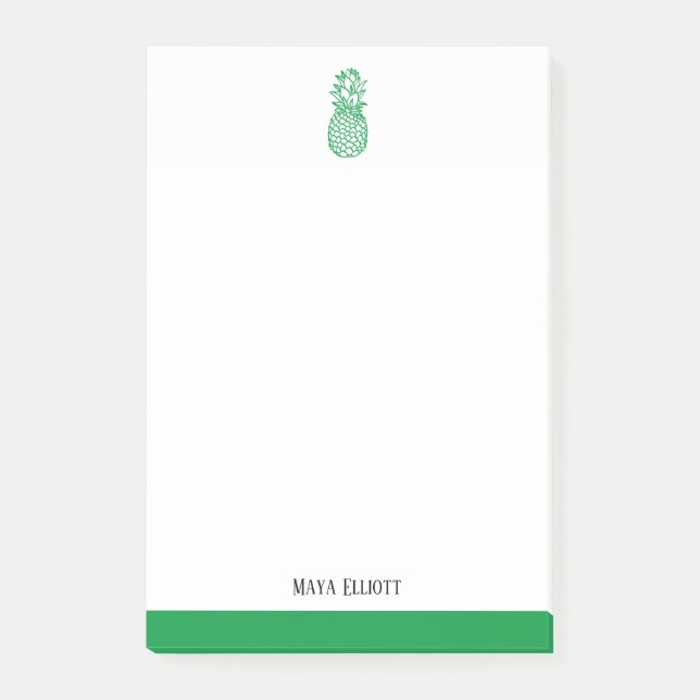 Weiße und hellgrüne Ananas und Grenzen, Name Post-it Klebezettel (Vorderseite)