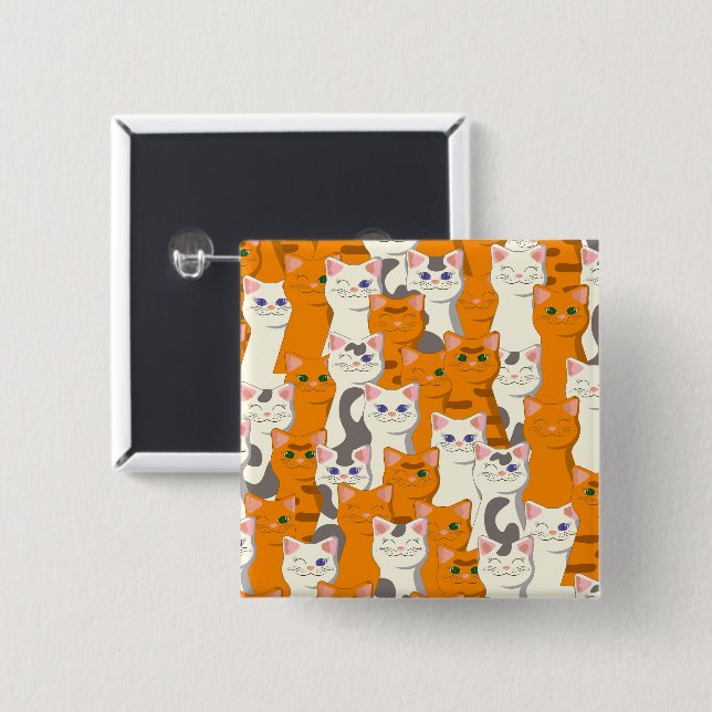 Weiße und Ingwer Katzen Muster grüne Augen blaue A Button (Vorne & Hinten)