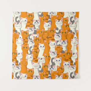 Weiße und Ingwer Katzen Muster grüne Augen blaue A Wandteppich