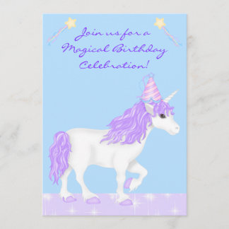 Weiße und Lila Einhornmädchen Einladung zum Geburt