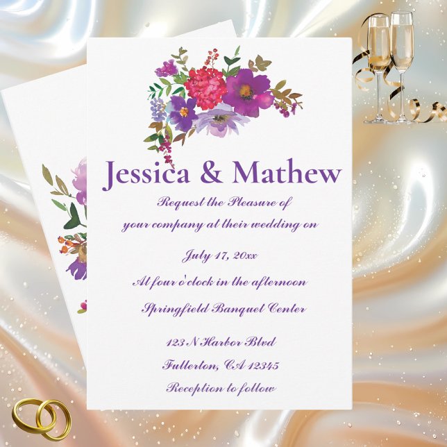 Weiße und Lila Elegante Blume Hochzeit der Blumen Einladung (Von Creator hochgeladen)