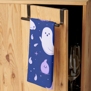 Weiße und Lila Geister Sterne Blauer Halloween Geschirrtuch