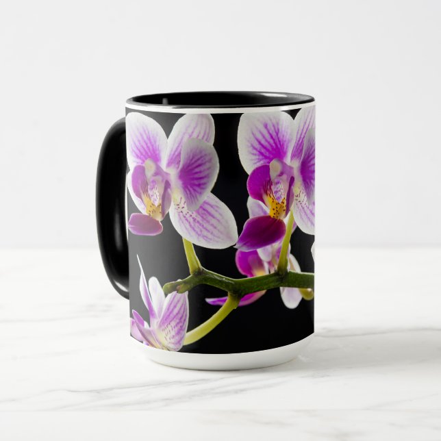 Weiße und lila Orchidee Tasse (Vorderseite Links)