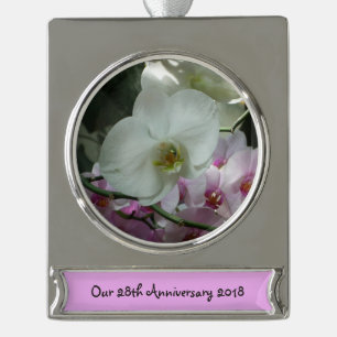 Weiße und Lila Orchideen Banner-Ornament Silber