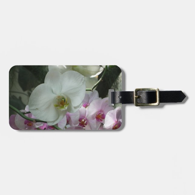 Weiße und Lila Orchideen Gepäckanhänger (Vorderseite horizontal)