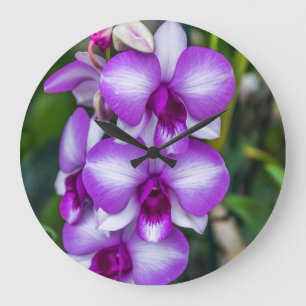 Weiße und lila Orchideenwanduhr Große Wanduhr