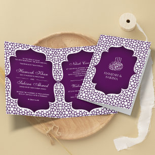 Weiße und lila persische muslimische Hochzeit Einladung