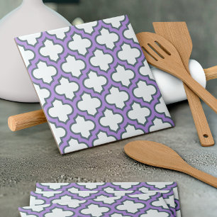 Weiße und Lila Trellis, Gitter, Quatrefolie Fliese