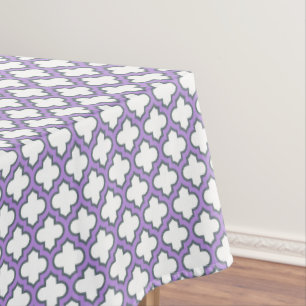 Weiße und Lila Trellis, Gitter, Quatrefolie Tischdecke