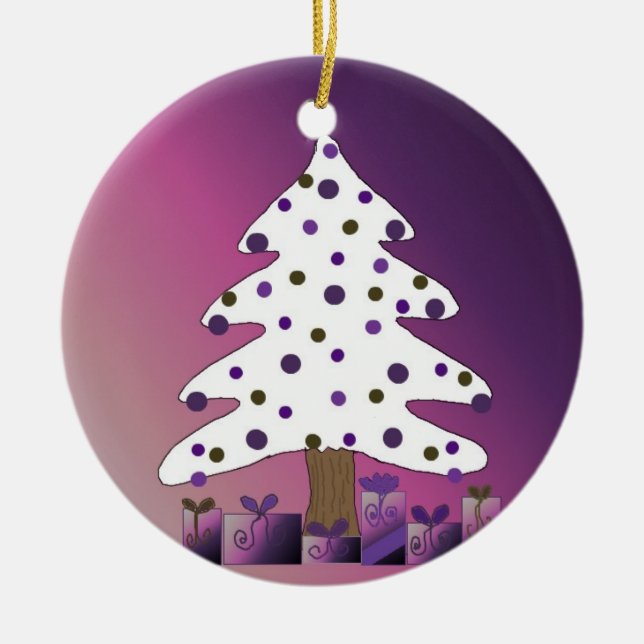 Weiße und Lila Weihnachtsbaume Keramikornament (Vorne)