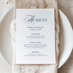 Weiße und marineblaue Hochzeit Klassisches Luxus Menükarte