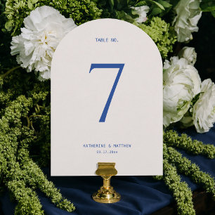 Weiße und marineblaue Hochzeitstisch-Nummernkarte Einladung