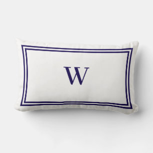 Weiße und marineblaue Streifenrand-Monogramm Lendenkissen