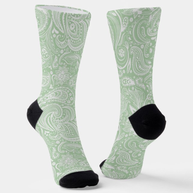 Weiße und minzgrüne Blumenpaisley-Muster Socken (Gewinkelt)