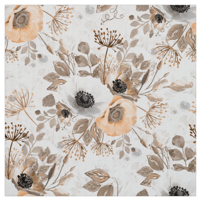Weiße und orange Anemonenblüten. Stoff (Muster)