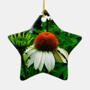 Weiße und orange KoneBlumen Keramik Ornament