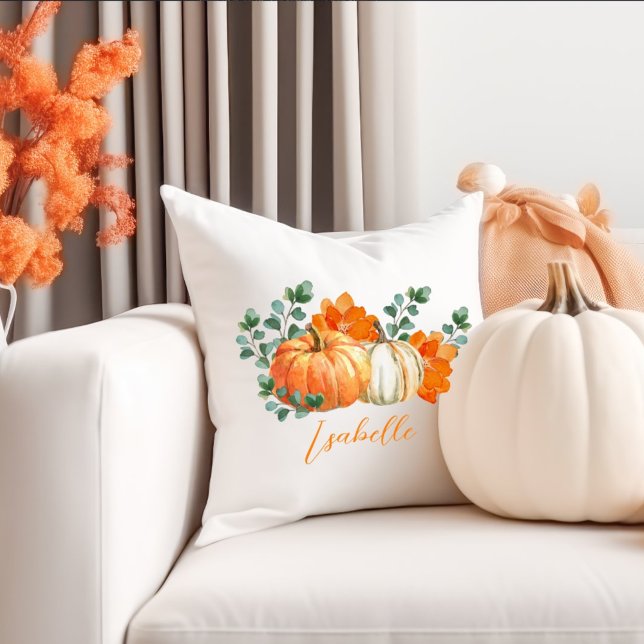 Weiße und orangefarbene Kürbis Wohngestaltung Kissen (Von Creator hochgeladen)