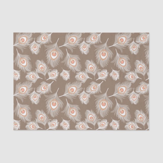 Weiße und pfirsichfarbene Federn auf Taupe Tan Seidenpapier (Vorderseite)