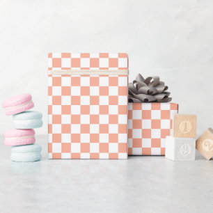 Weiße und pfirsichfarbene Schachbrett-Wrap-Rolle Geschenkpapier