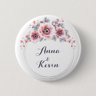 Weiße und rosa Anemone, Kranz der Blume. Button