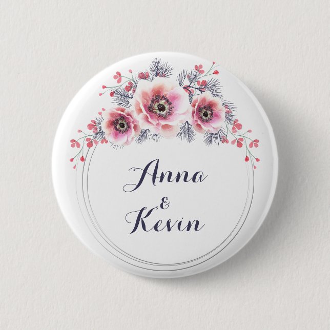 Weiße und rosa Anemone, Kranz der Blume. Button (Vorderseite)