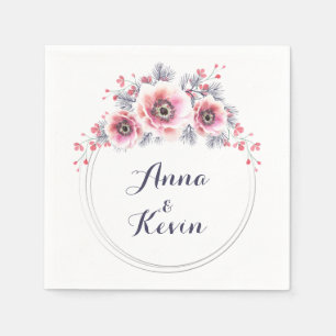 Weiße und rosa Anemone, Kranz der Blume. Serviette