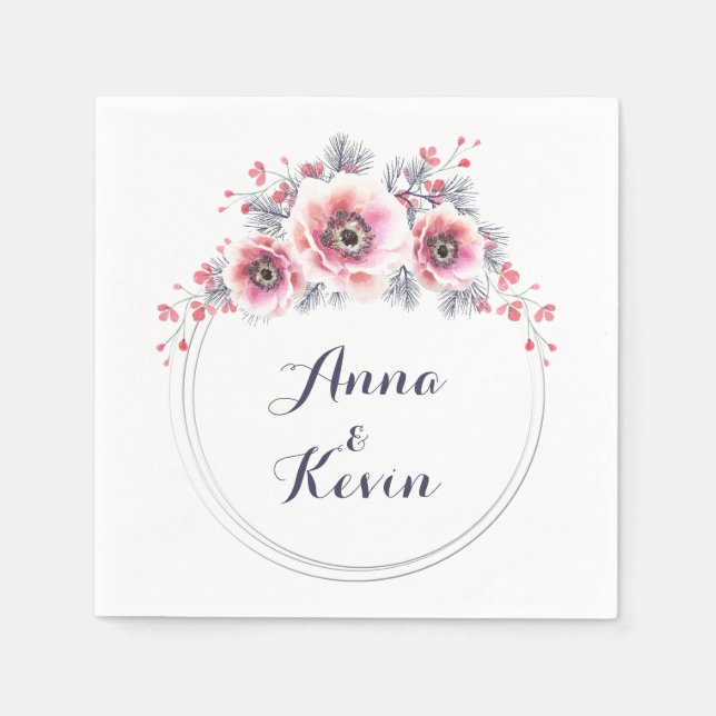 Weiße und rosa Anemone, Kranz der Blume. Serviette (Vorderseite)