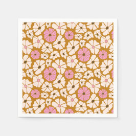 Weiße und rosa Blumenmuster auf karamellbraun Serviette