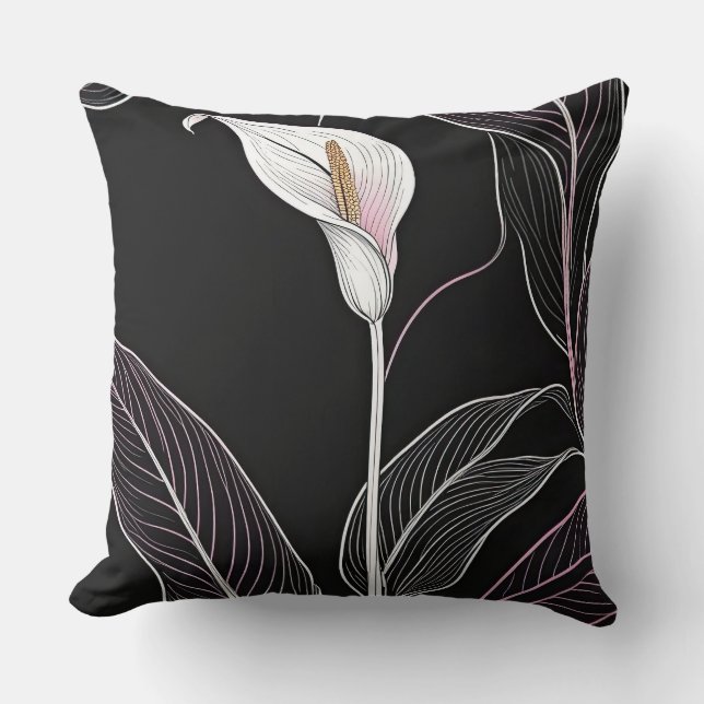 Weiße und rosa Lilien auf schwarz Kissen (Vorderseite)