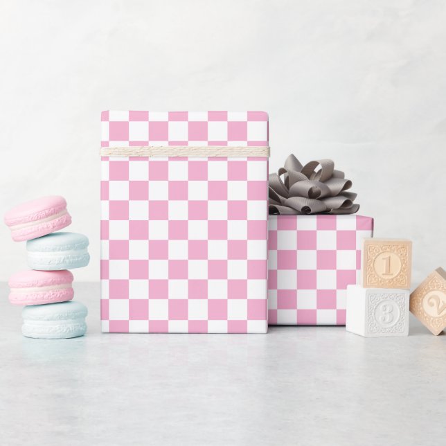 Weiße und rosa Schachbrett-Wrap-Rolle Geschenkpapier (Babyparty)