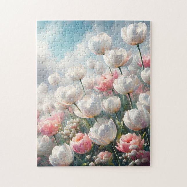 Weiße und rosa Tulpen 252-teiliges Puzzle (Vertikal)