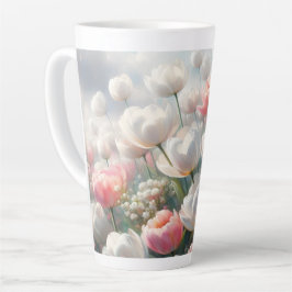 Weiße und rosa Tulpen-Latte-Mug 12 & 17 oz Milchtasse