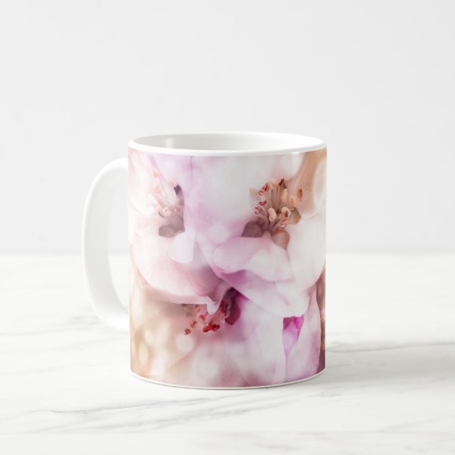 Weiße und rosafarbene Orchideen - Elegante Blumen Kaffeetasse (Vorderseite Links)