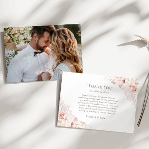 Weiße und rosafarbene Rosen Paar-Foto-Hochzeit Dankeskarte