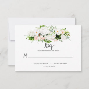 Weiße und rosafarbene tropische Aquarell-Blumen RSVP Karte