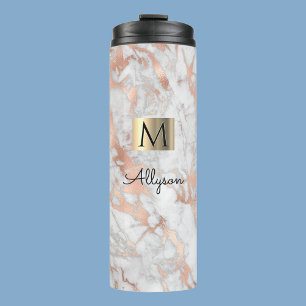 Weiße und roségoldene Marmoroptik, Name und Monogr Thermosbecher