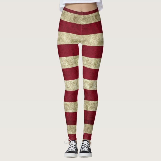 Weiße und rot gestreifte Leggings (Vorderseite)