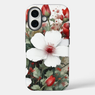 Weiße und rote Blume Elegante Wasserfarbe iPhone 16 Hülle