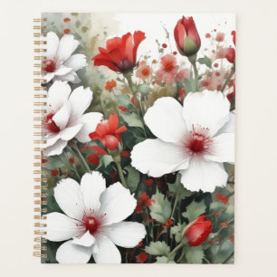 Weiße und rote Blume Elegante Wasserfarbe Planer