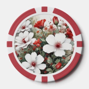 Weiße und rote Blume Elegante Wasserfarbe Pokerchips