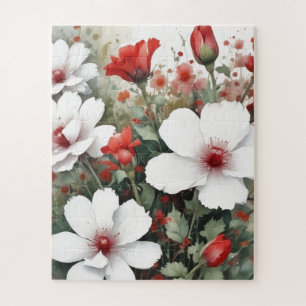 Weiße und rote Blume Elegante Wasserfarbe Puzzle