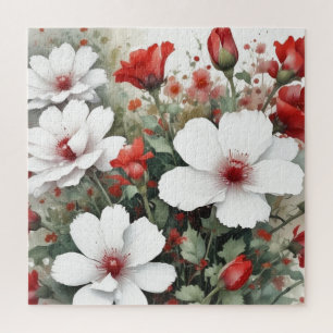 Weiße und rote Blume Elegante Wasserfarbe Puzzle