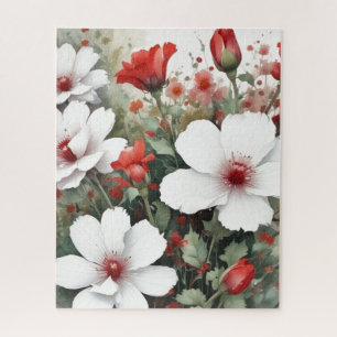 Weiße und rote Blume Elegante Wasserfarbe Puzzle